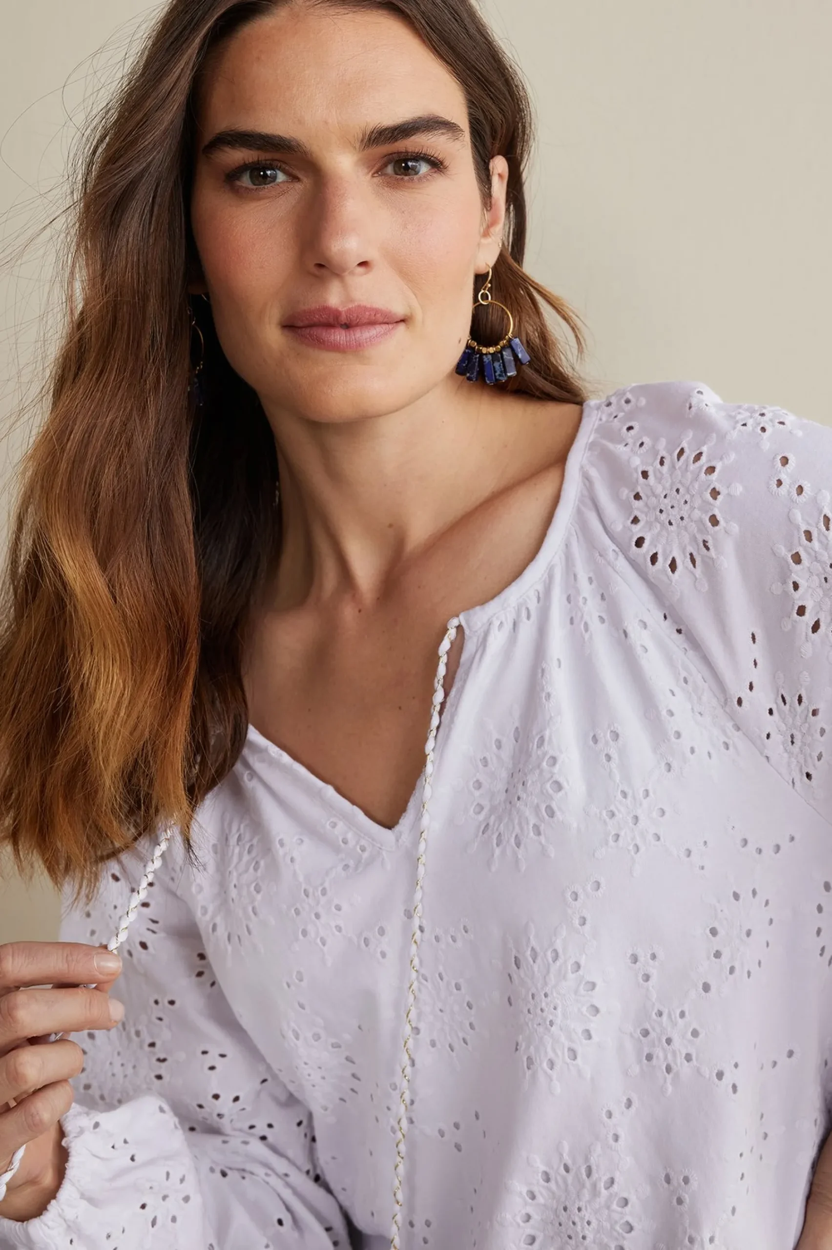 Soft Surroundings Petites Rhiannon Eyelet Peasant Top> Feminine Flourish|Global Artistry