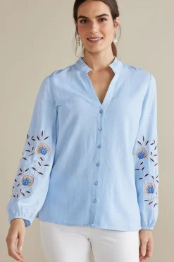 Soft Surroundings Petites Titania Embroidered Top> Into The Blues