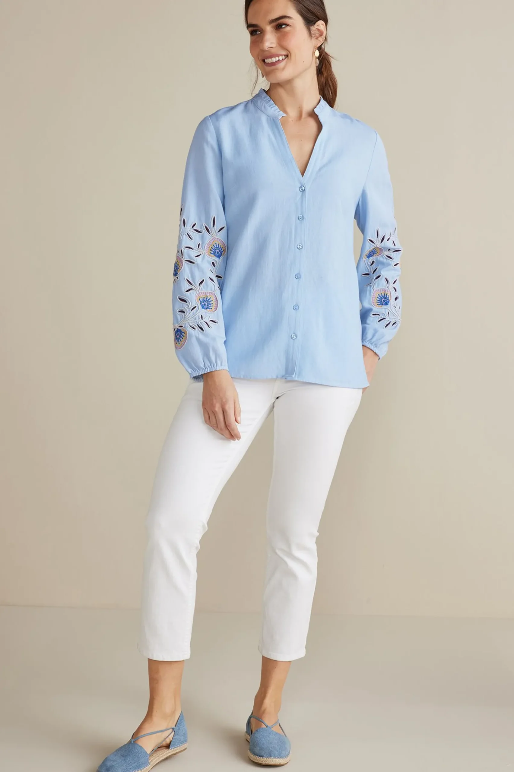 Soft Surroundings Petites Titania Embroidered Top> Into The Blues