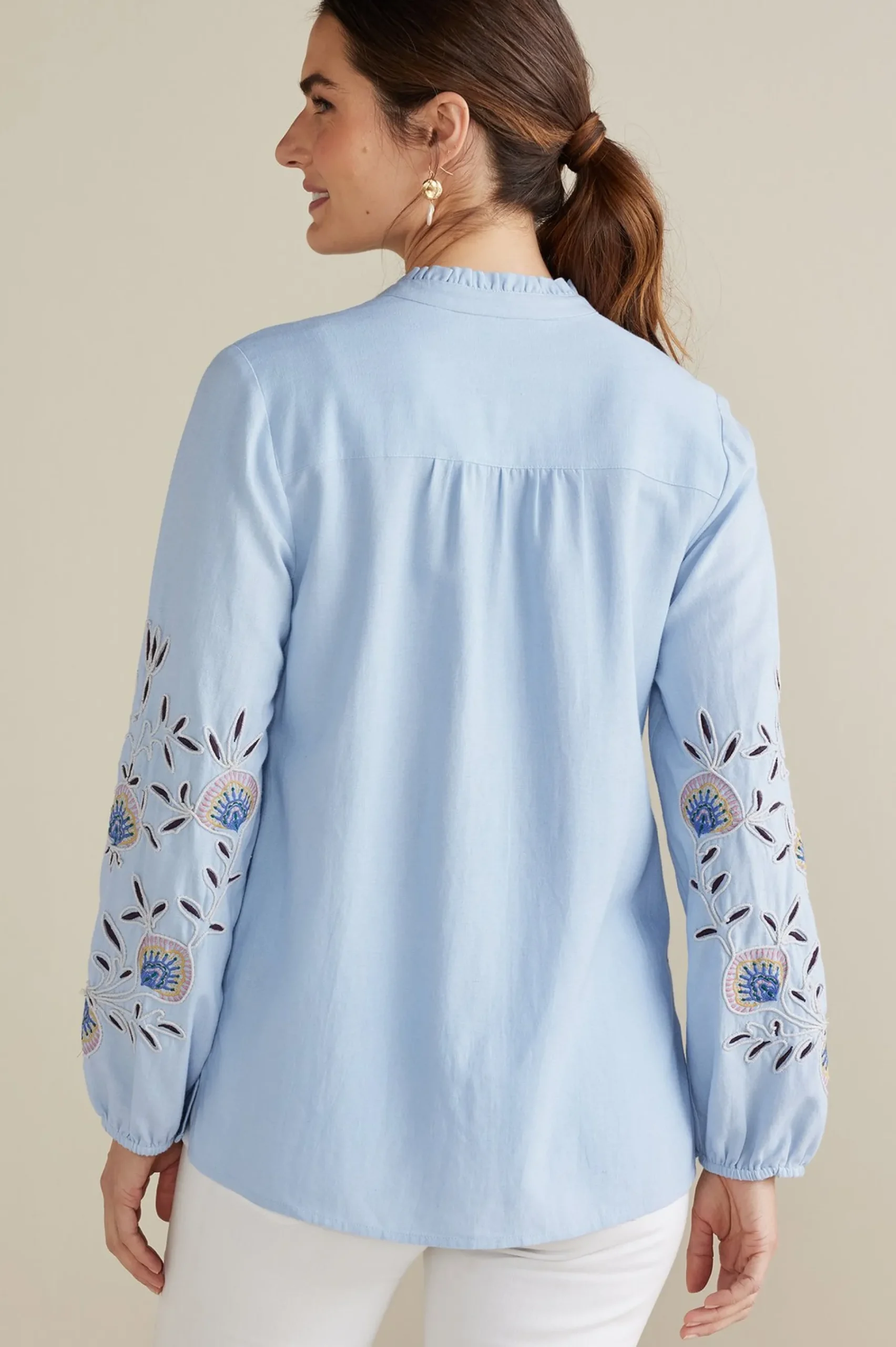 Soft Surroundings Petites Titania Embroidered Top> Into The Blues