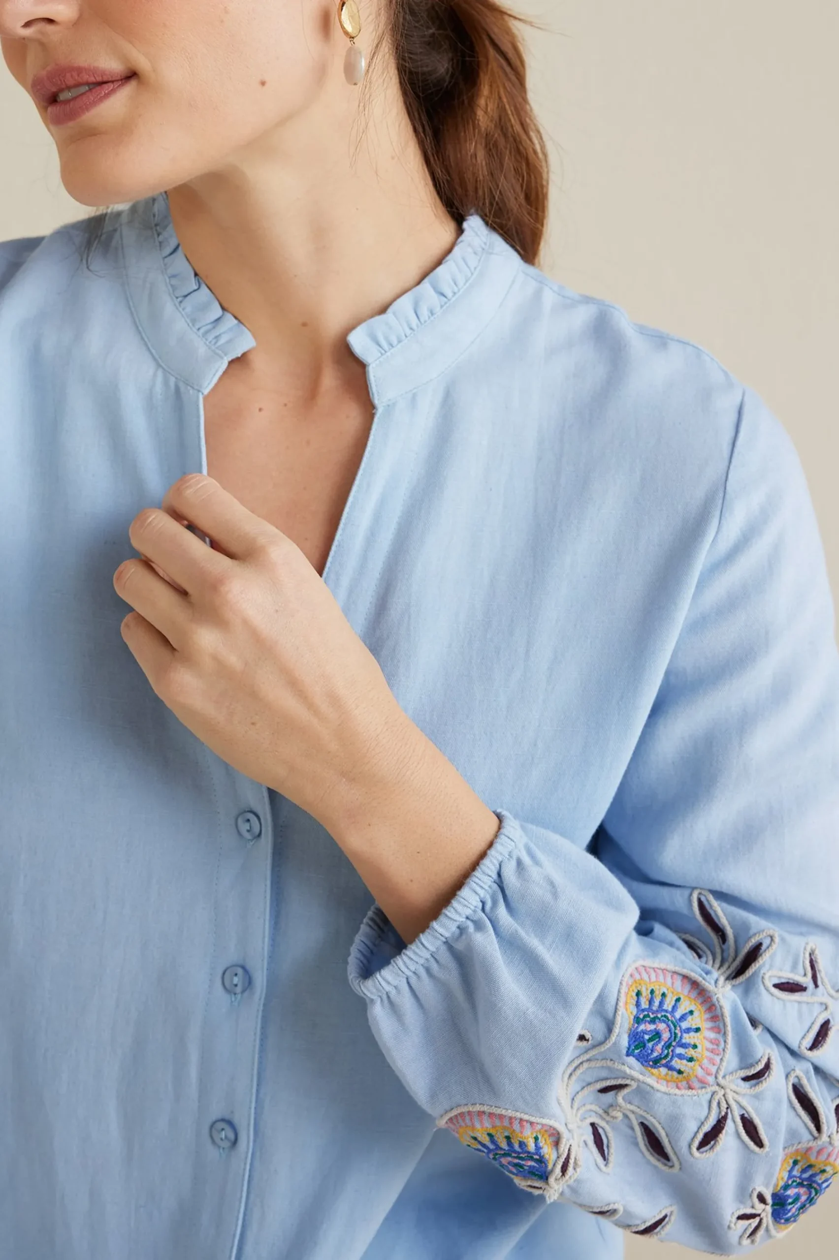 Soft Surroundings Petites Titania Embroidered Top> Into The Blues