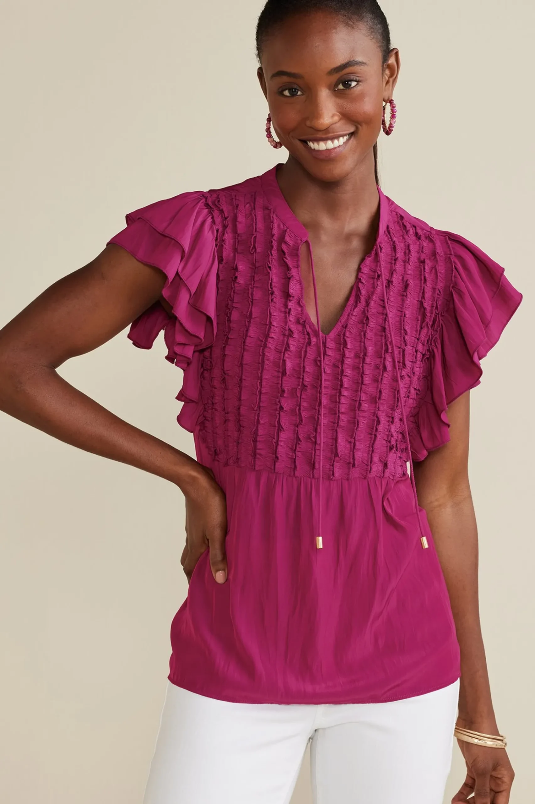 Soft Surroundings Petites Victoria Ruffle Tunic> Feminine Flourish