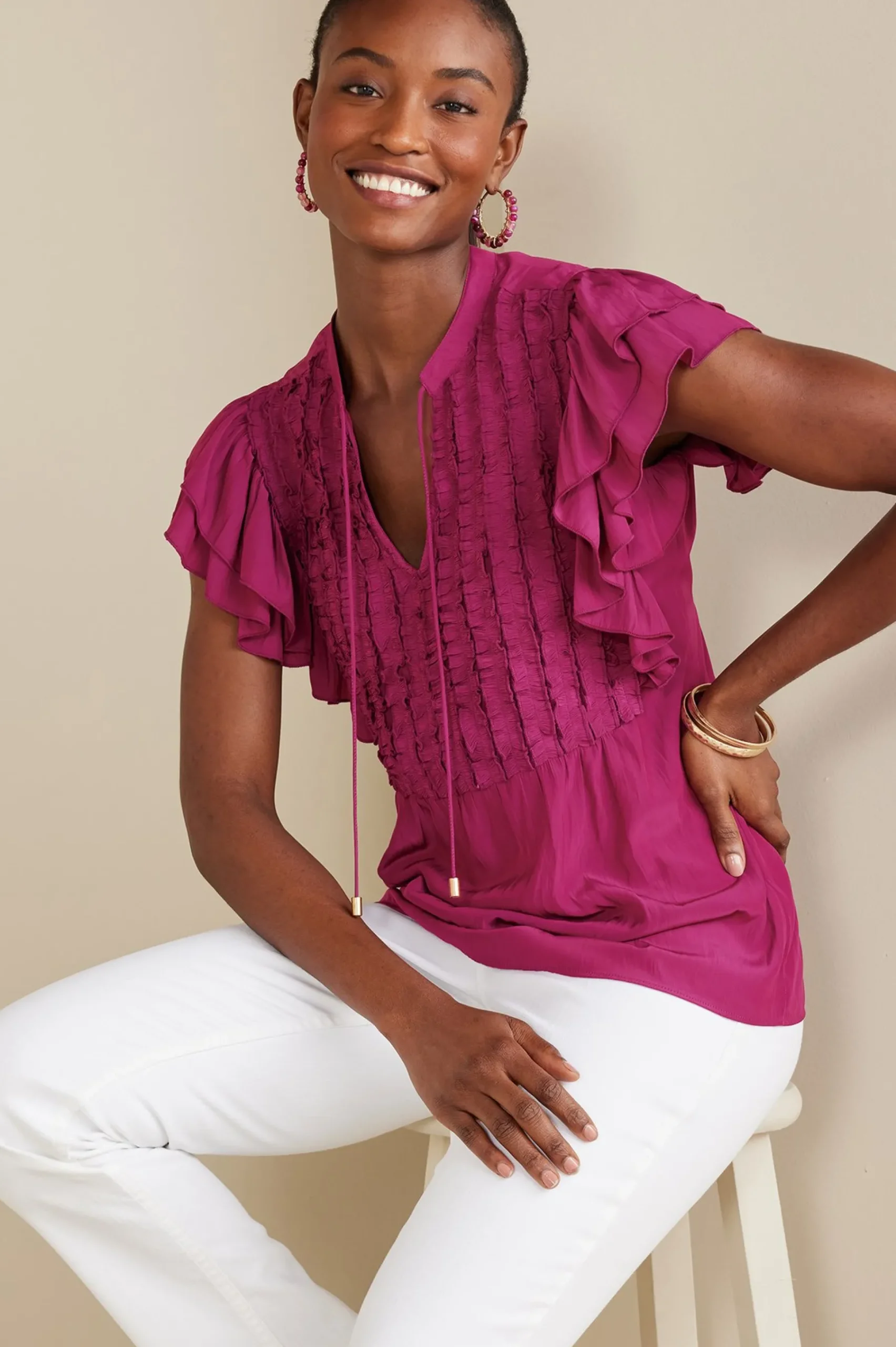 Soft Surroundings Petites Victoria Ruffle Tunic> Feminine Flourish