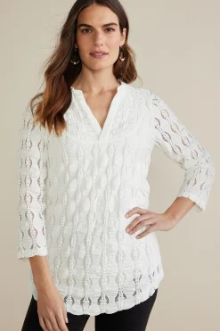 Soft Surroundings Priya Knit Lace Tunic> three quarter length|pullovers