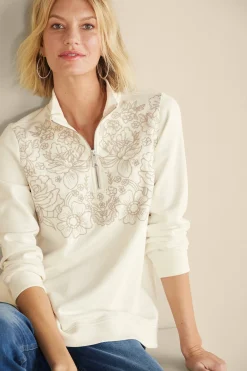 Soft Surroundings Rochelle Embroidered French Terry Pullover> Feminine Flourish|Wear Now Styles