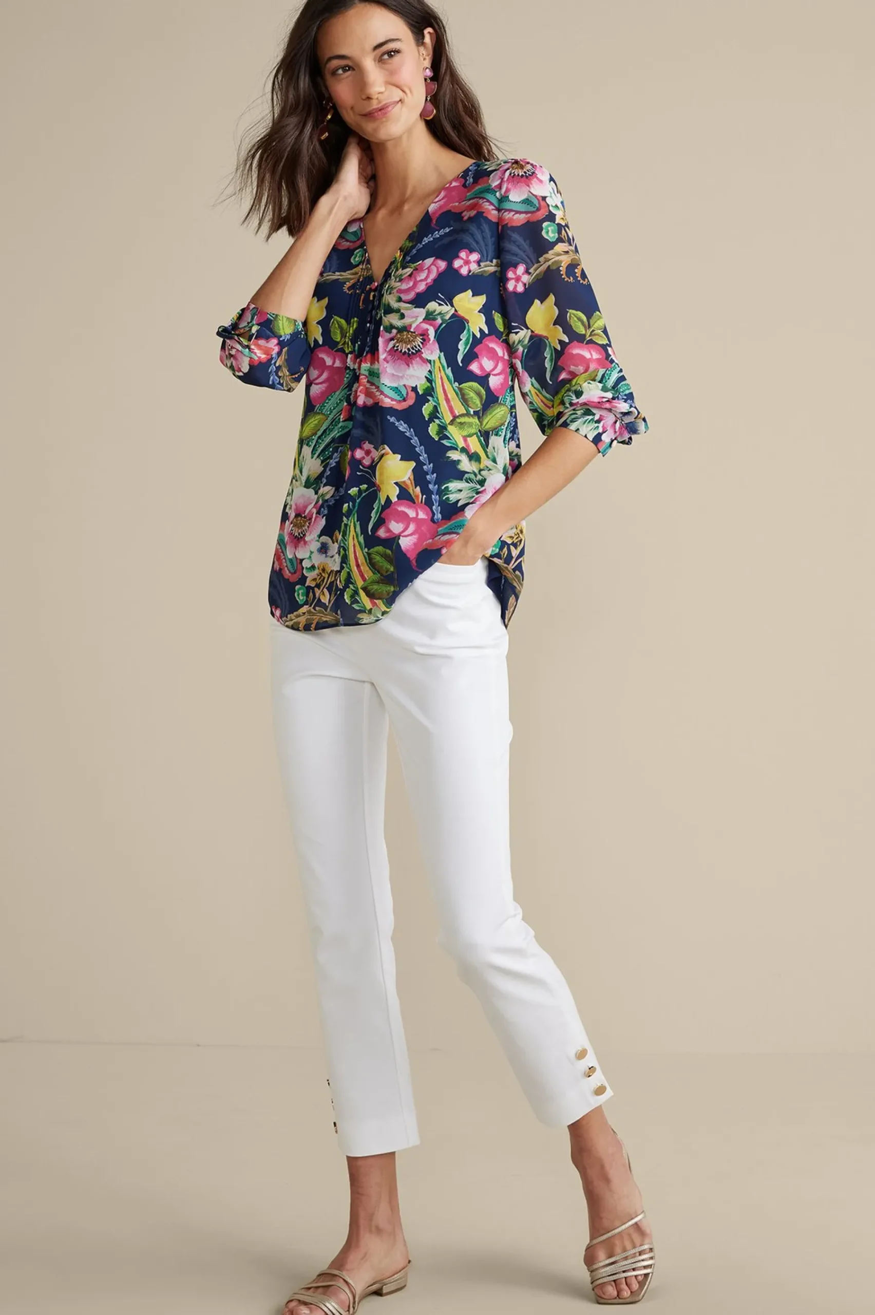 Soft Surroundings Samantha Georgette Top> Feminine Flourish|Vacation Shop