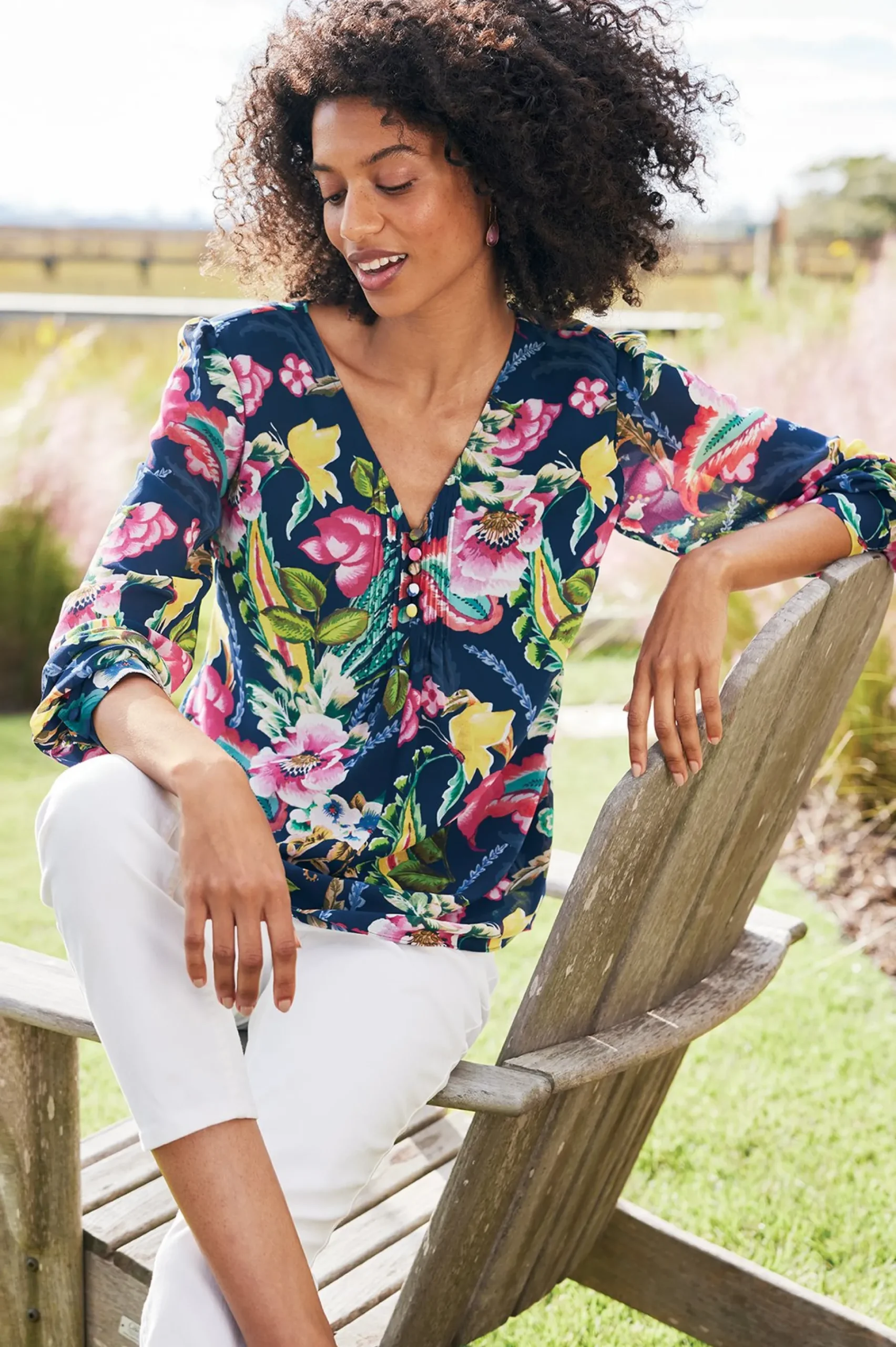 Soft Surroundings Samantha Georgette Top> Feminine Flourish|Vacation Shop