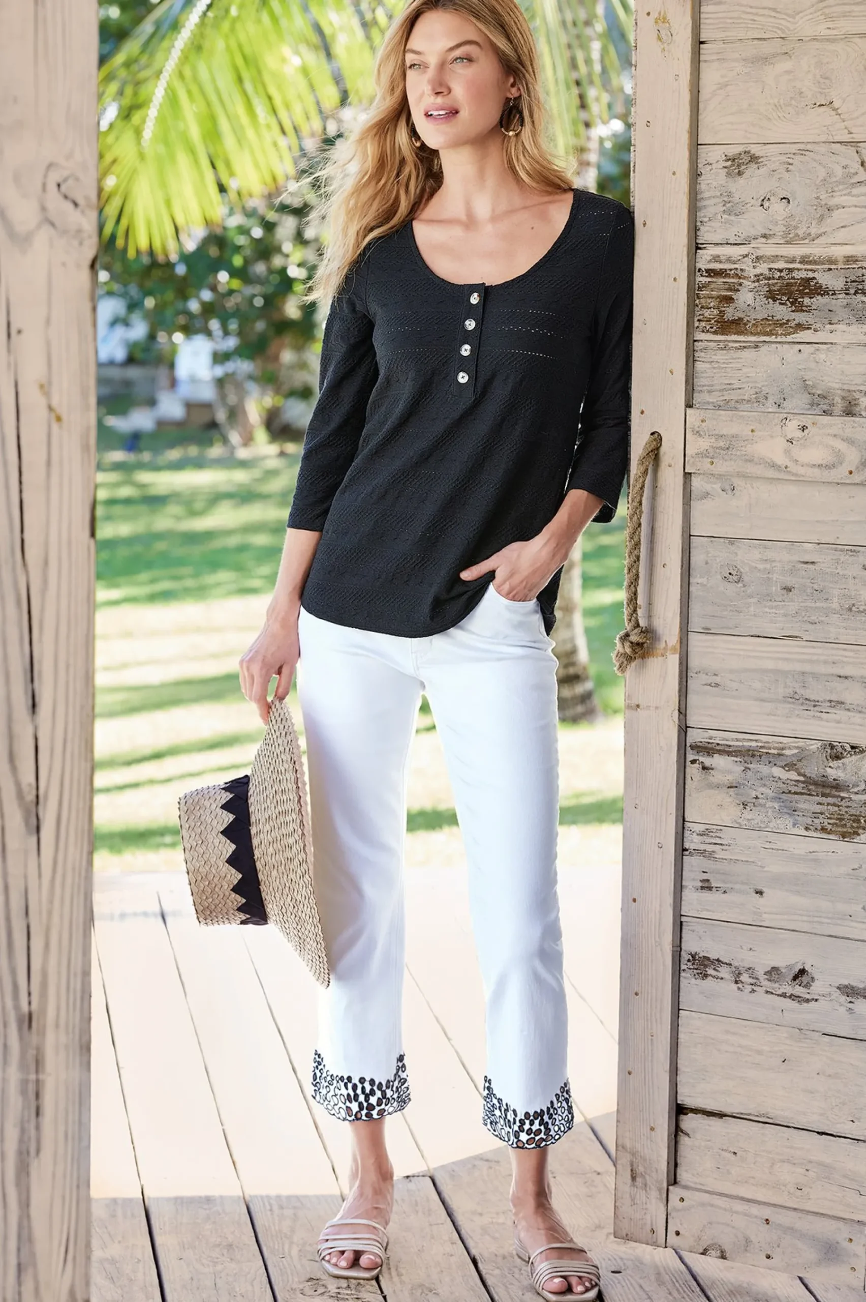 Soft Surroundings Solene Eyelet Denim Crop Jeans> cropped|ankle