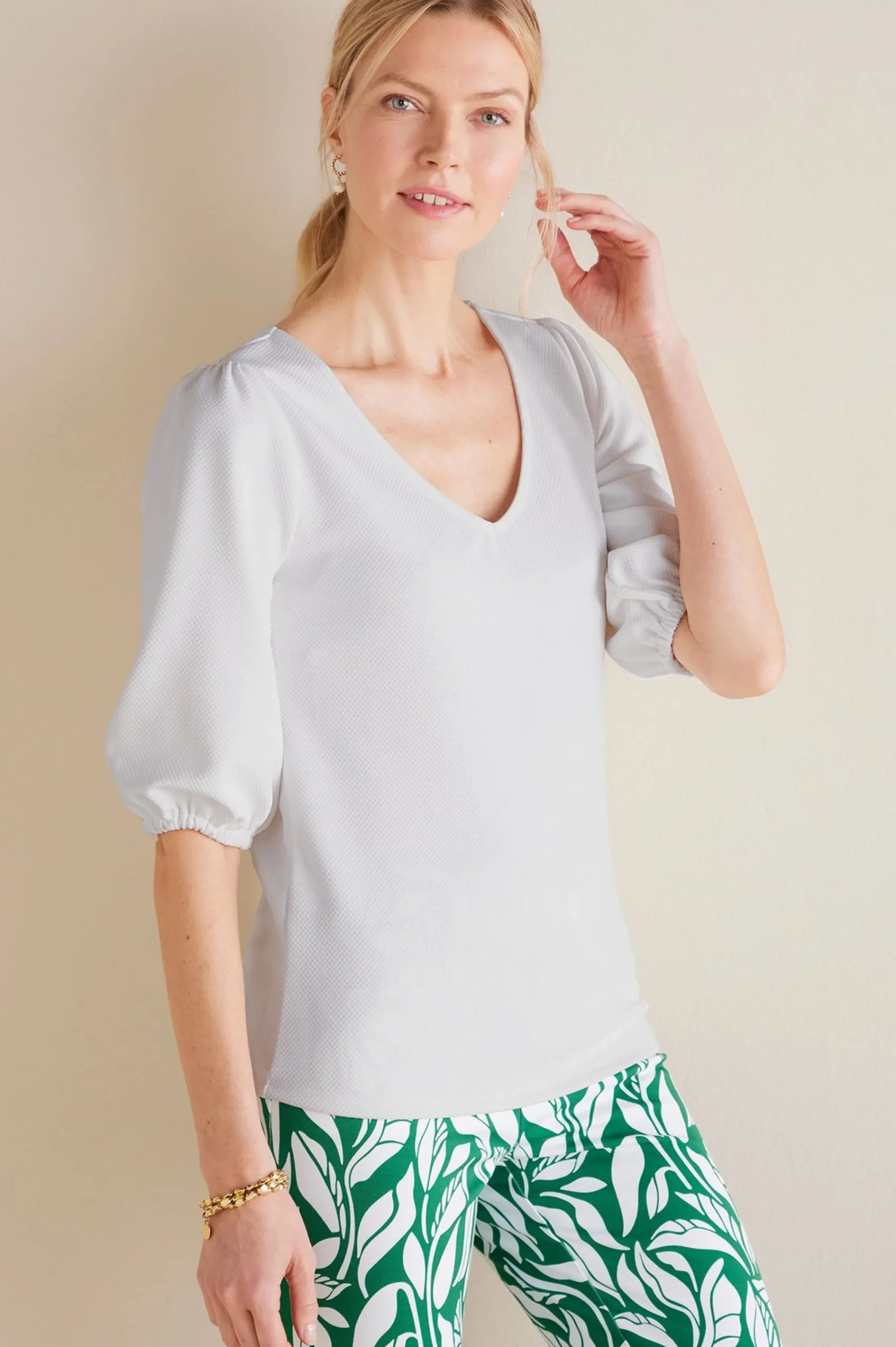Soft Surroundings Tabitha Puff Sleeve Top> elbow length|pullovers