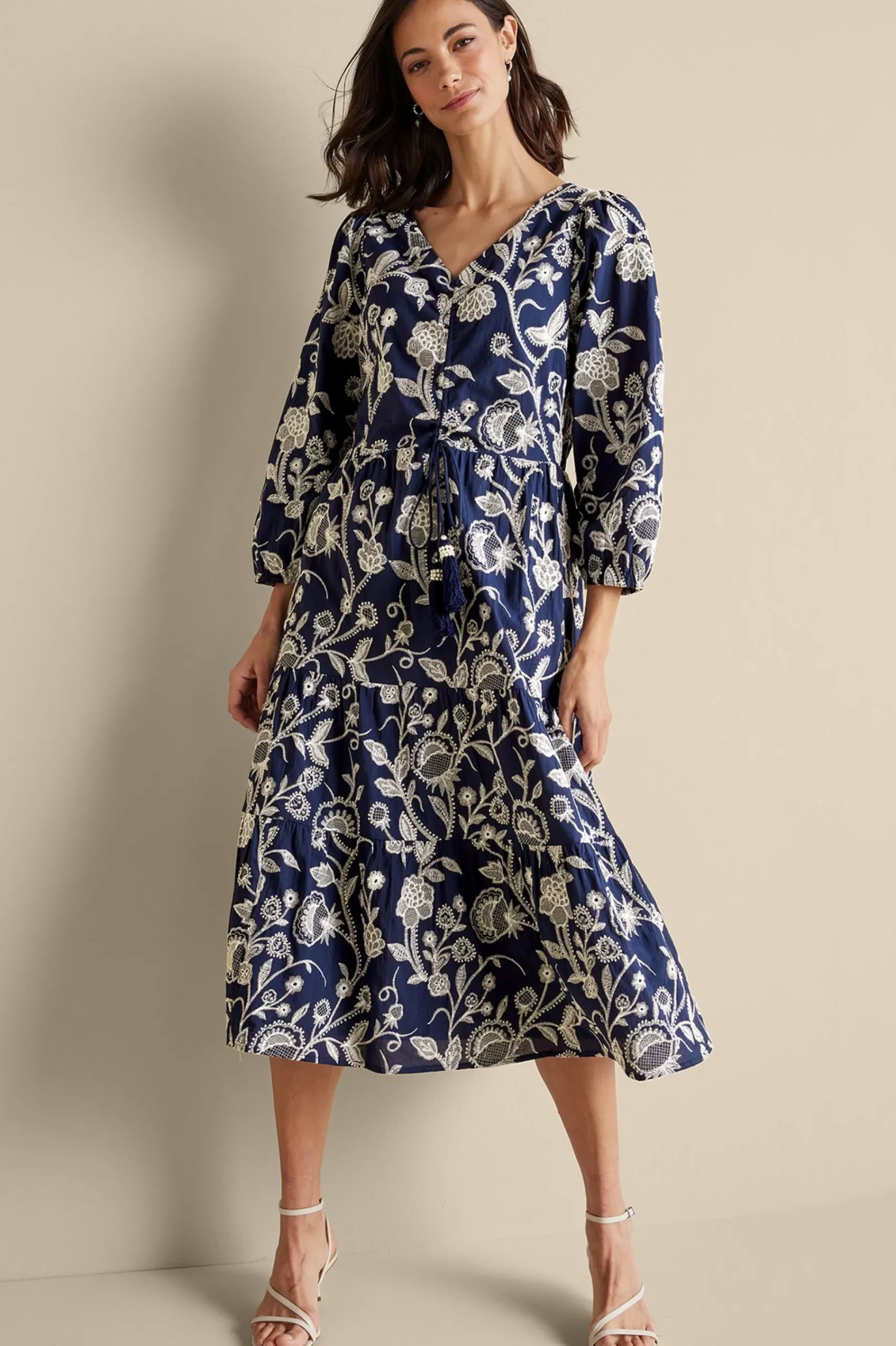 Soft Surroundings Tilda Embroidered Midi Dress> Into The Blues|Vacation Shop
