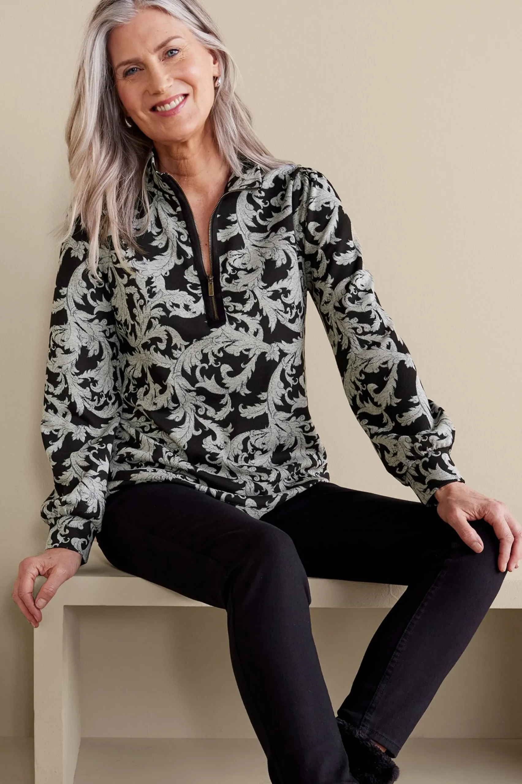 Soft Surroundings Winona Pullover> Feminine Flourish|long sleeve