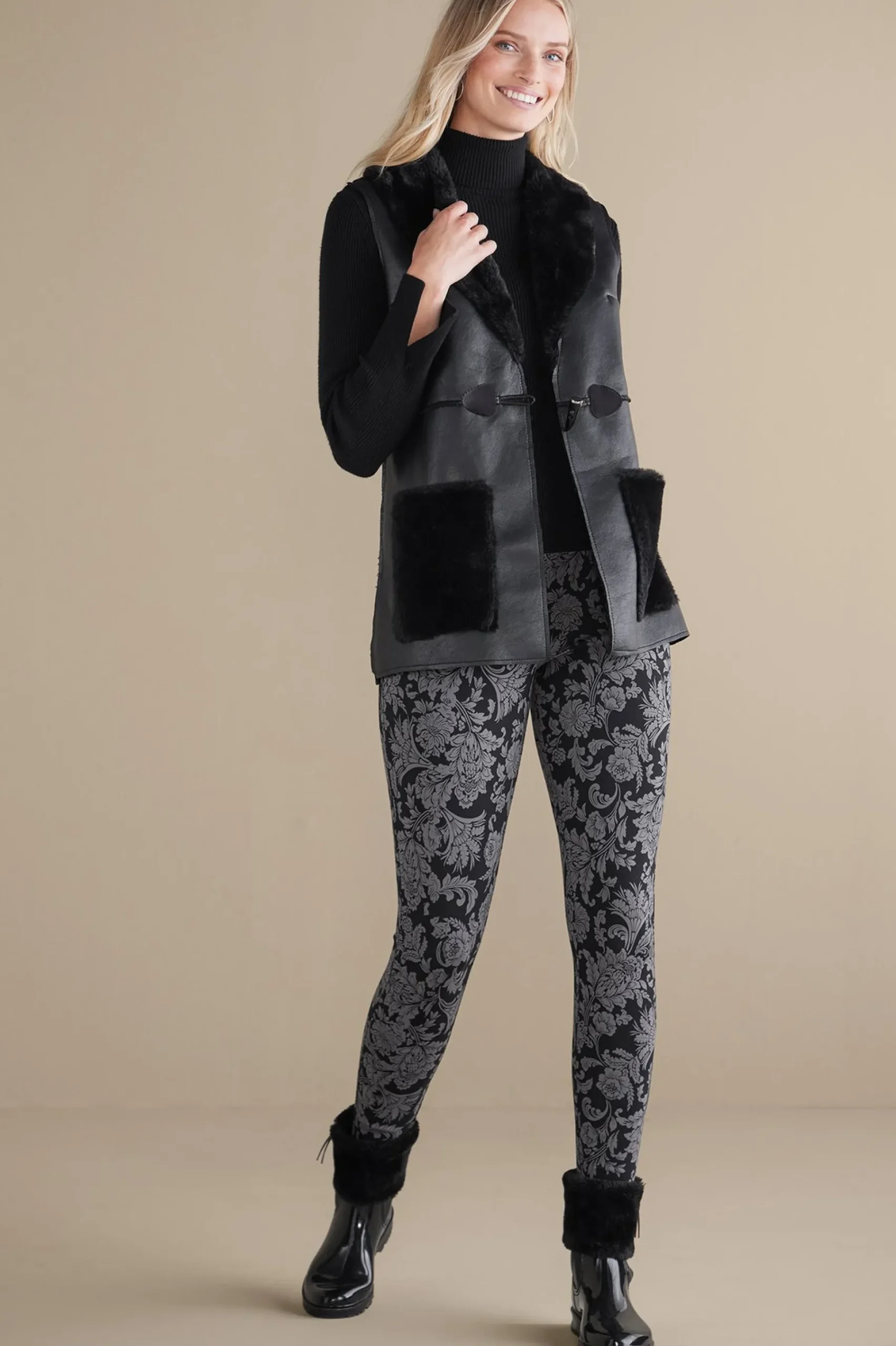 Soft Surroundings Zeva Faux Leather Shearling Vest> Jackets & Coats|vest