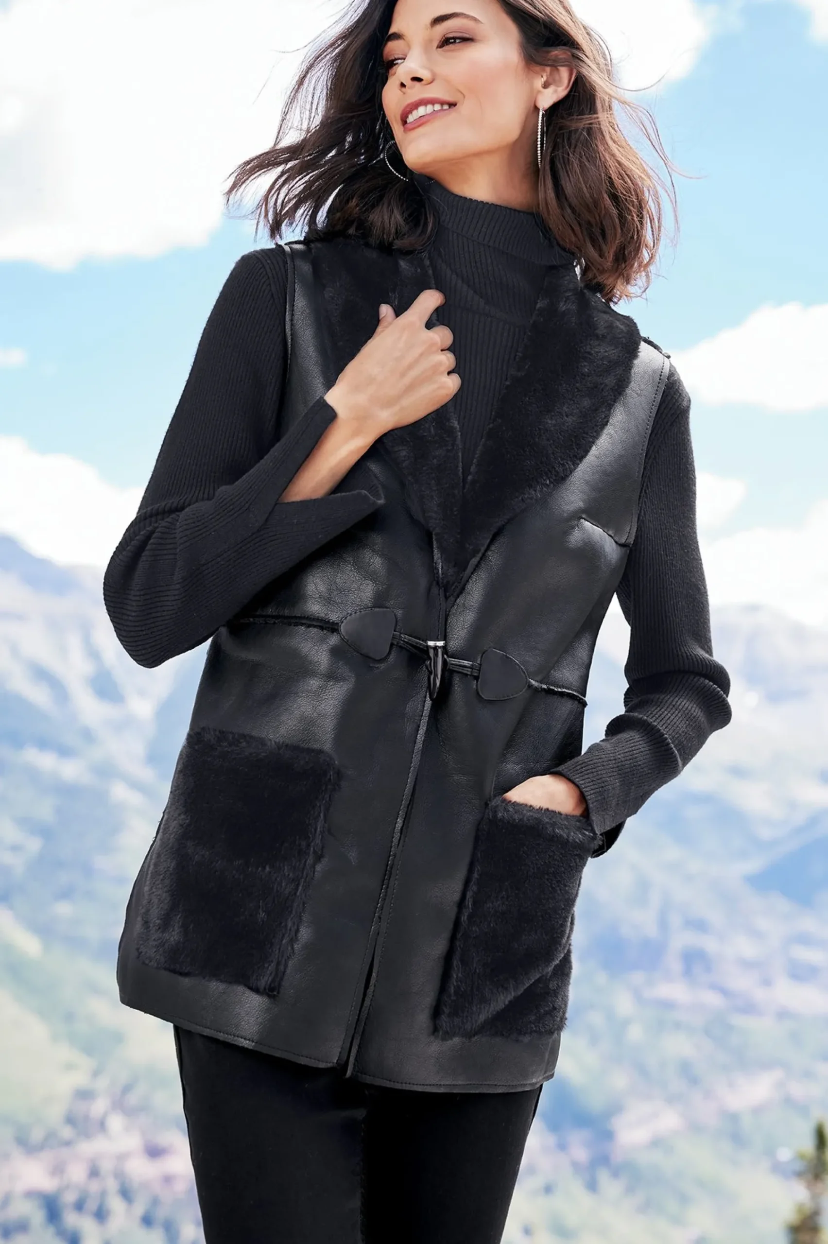 Soft Surroundings Zeva Faux Leather Shearling Vest> Jackets & Coats|vest